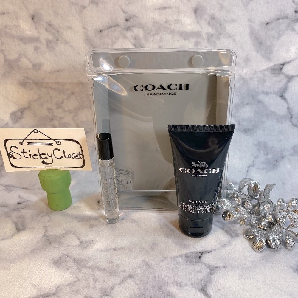 Coach For Men EDT Set-Clear Pouch,After Shave Balm 50ml&Travel Spray 7ml-2pc-NEW